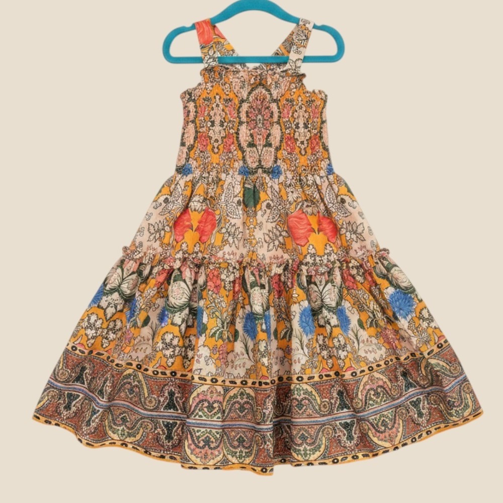 Dillards A Loves  Floral Paisley Smocked Tiered Cross Back Boho Sun Dress 7-8yrs